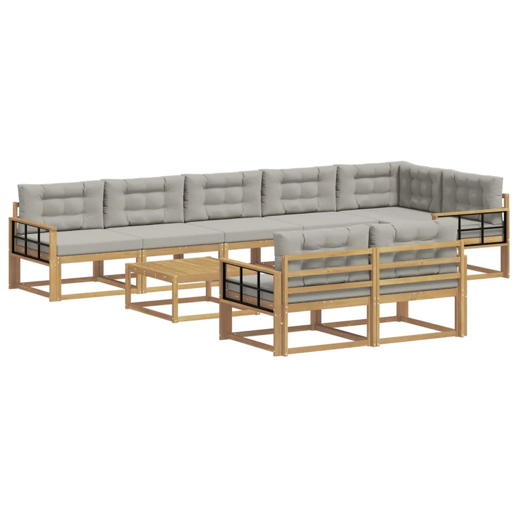 Set di divani da esterno 9 pz Bianco e Grigio Chiaro Poliestere 3386665