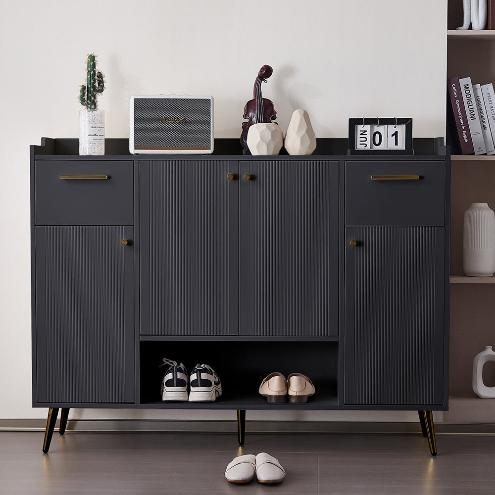 Armoire ?? chaussures - Xylo - L130/l37/H100 - Noir - 2 tiroirs 4 portes