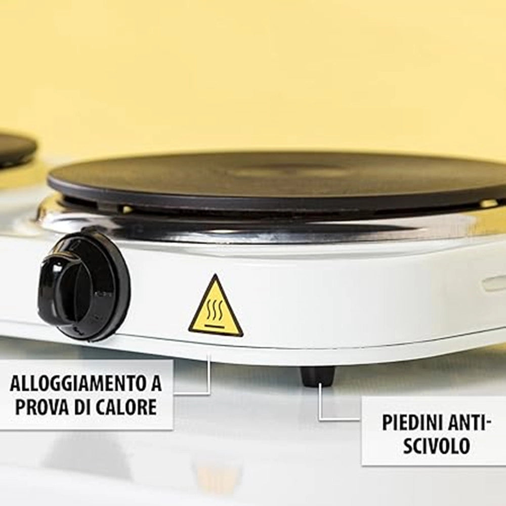 Trade Shop - Fornello Con Doppia Piastra In Ghisa Elettrica ø15,5-18,5cm 2 Termostati Regolabili 2500w -