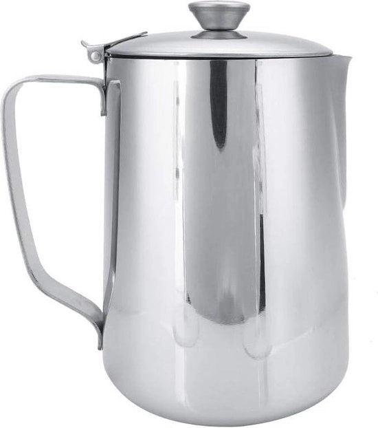 Tazza da caffè con becher per schiuma di latte e coperchio per arte del caffè - Acciaio inox - Ufficio cucina - 1000mL.