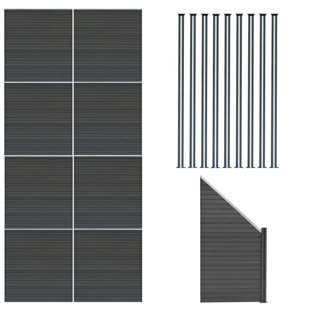 Pannelli Recinzione x8, Elemento Angolare & 10 Pali Metallo 185cm Grigio