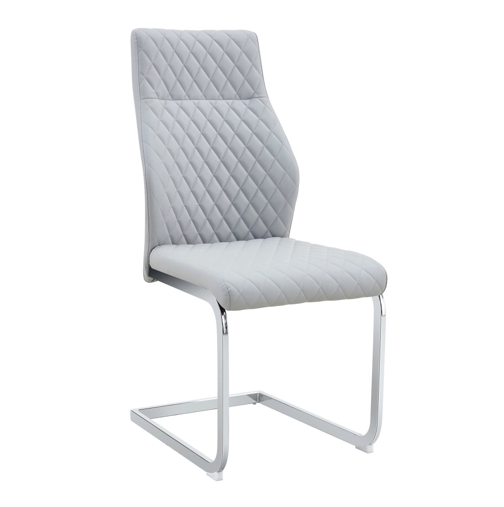 Set di 2 sedie da pranzo in similpelle PU grigio chiaro; schienale alto 100 cm; struttura in metallo argento