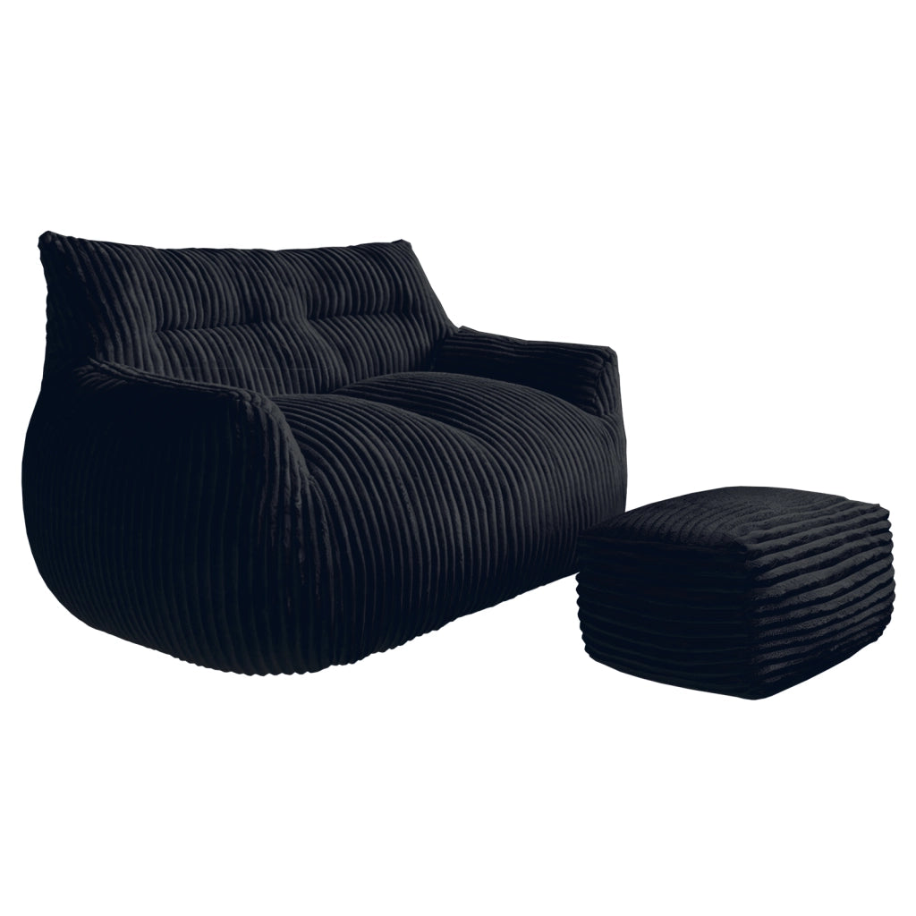Poltrona pouf grande con imbottitura in memory foam, tessuto effetto peluche nero, seduta ergonomica per soggiorno e camera