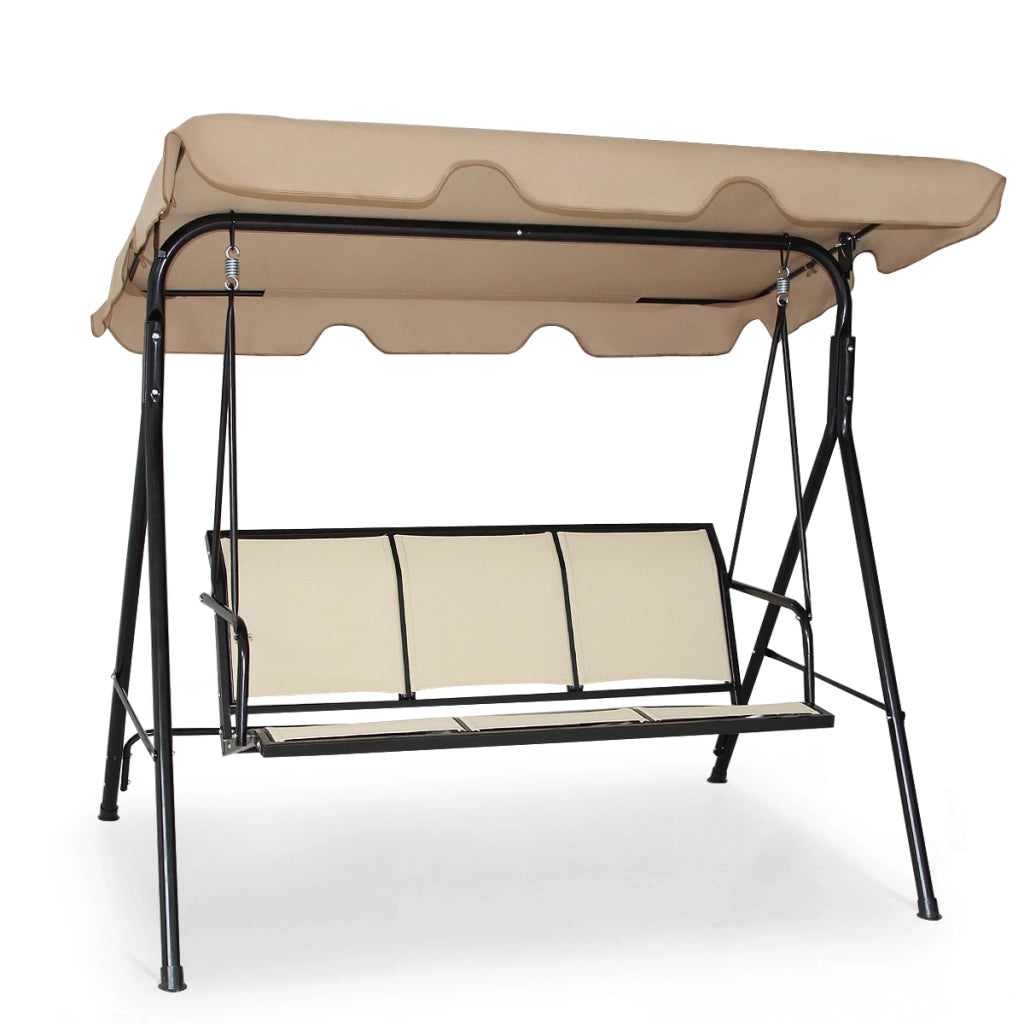 Dondolo a 3 posti con oscurante da giardino Altalena adulti da esterno 170x110x150cm Marrone chiaro-Dondoli