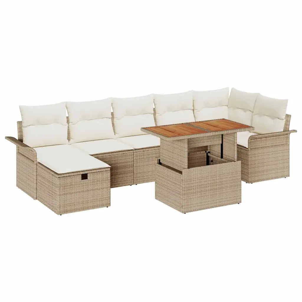 Set Divano da Giardino 8 pcs Beige polyrattan