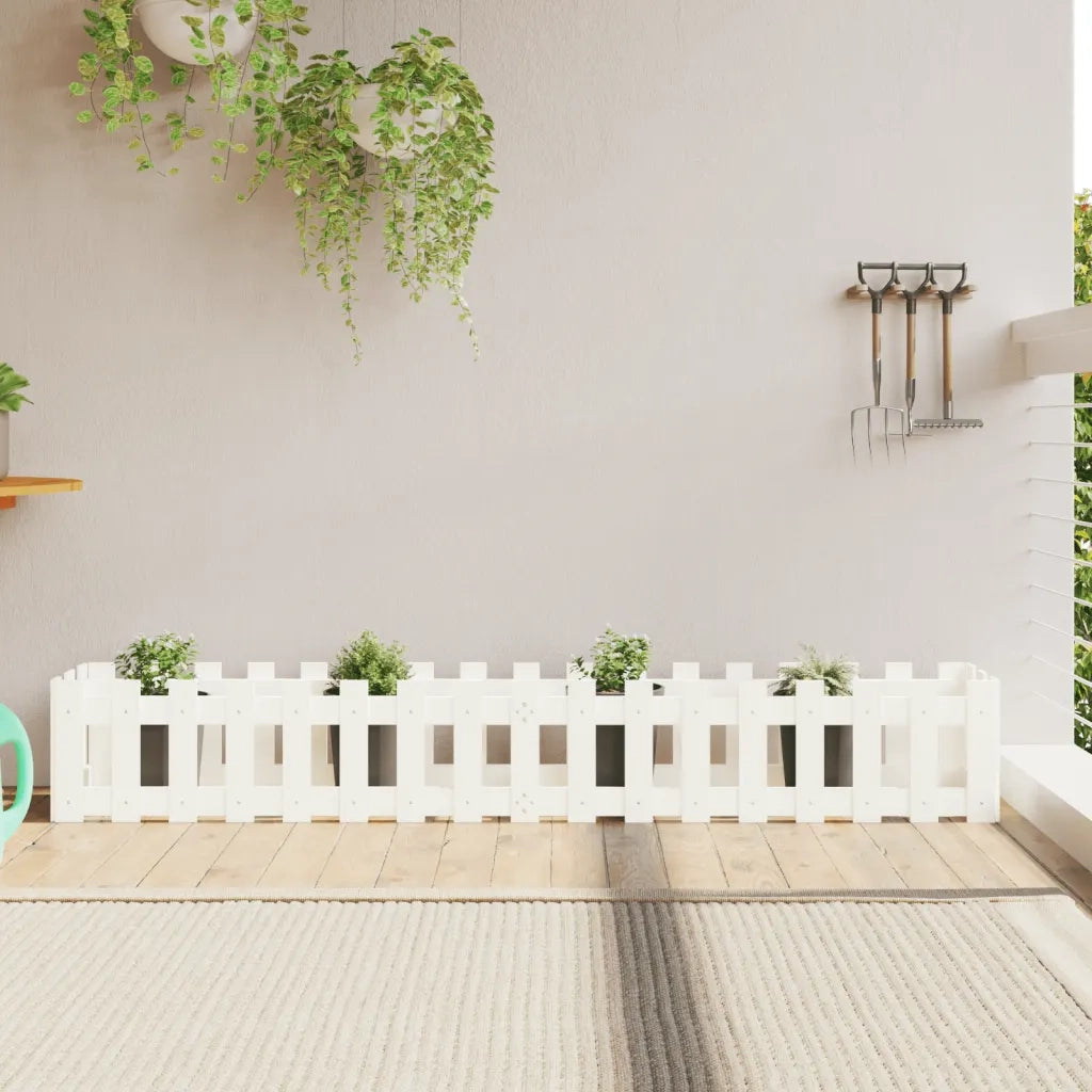 Fioriera Giardino a Recinzione Bianca 200x30x30cm Massello Pino 832503