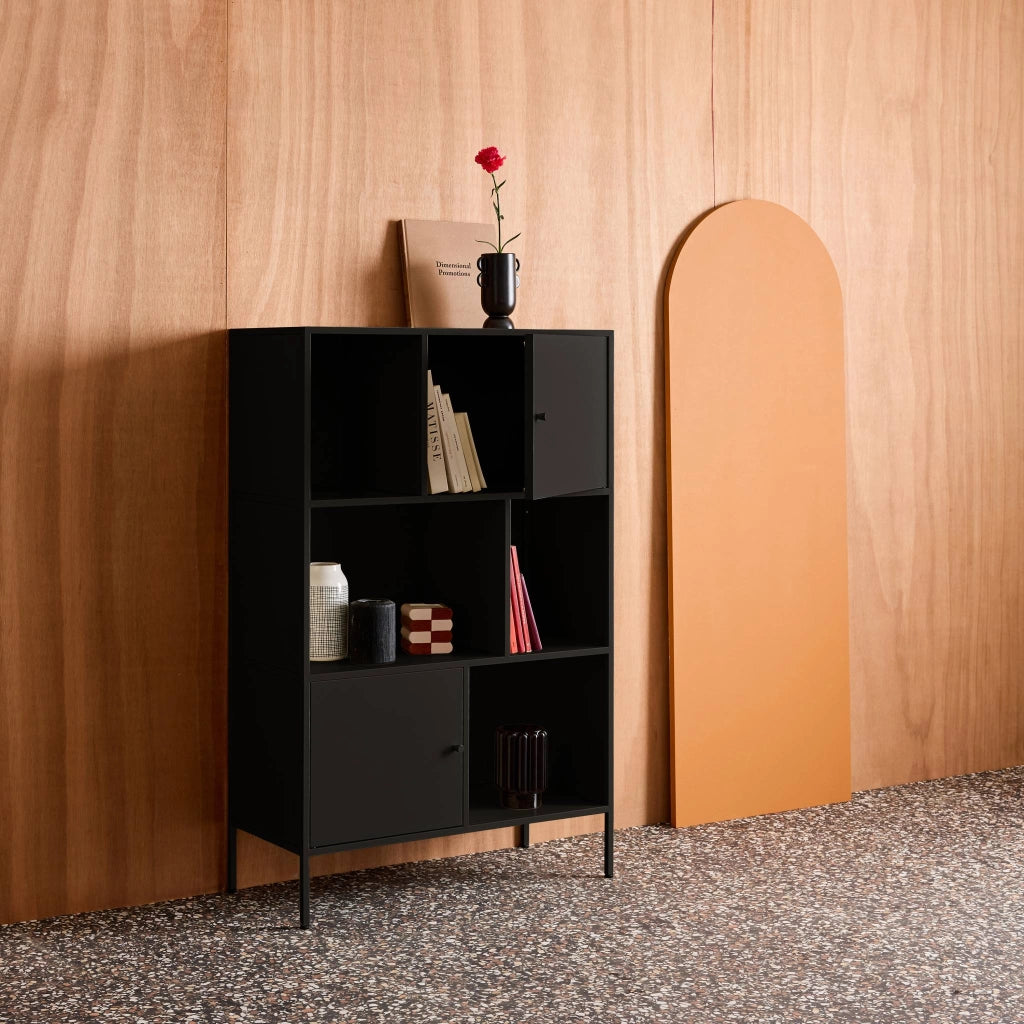 Credenza industriale in metallo con 6 scomparti, nero
