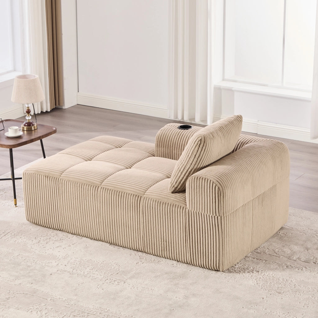 Fauteuil relax in tessuto corduroy con tasche laterali e portabicchieri, imbottitura in schiuma, compatto kaki