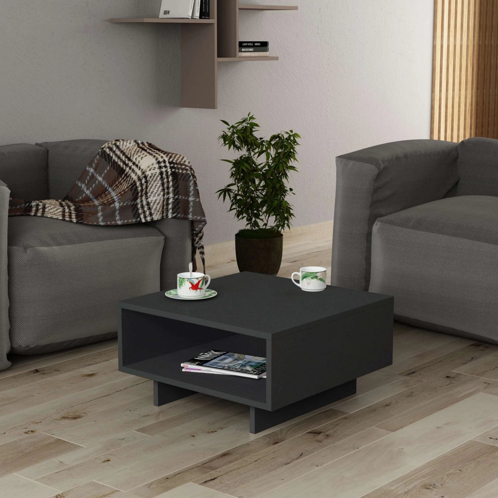 Tavolino in legno "Hola" - 60 x 60 x 32 cm - Grigio antracite