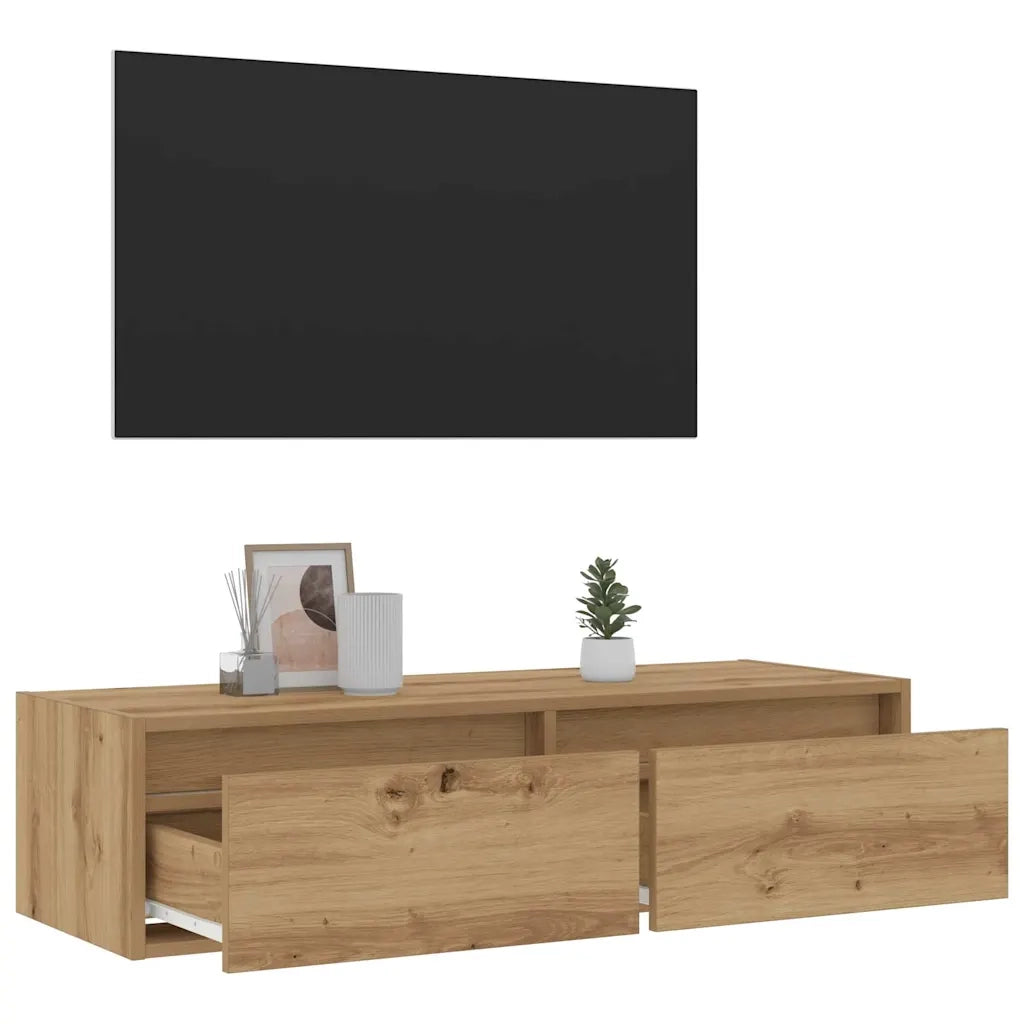 Mobile Porta TV con Luci LED Rovere Artigianale 100X35,5x25 cm 860246