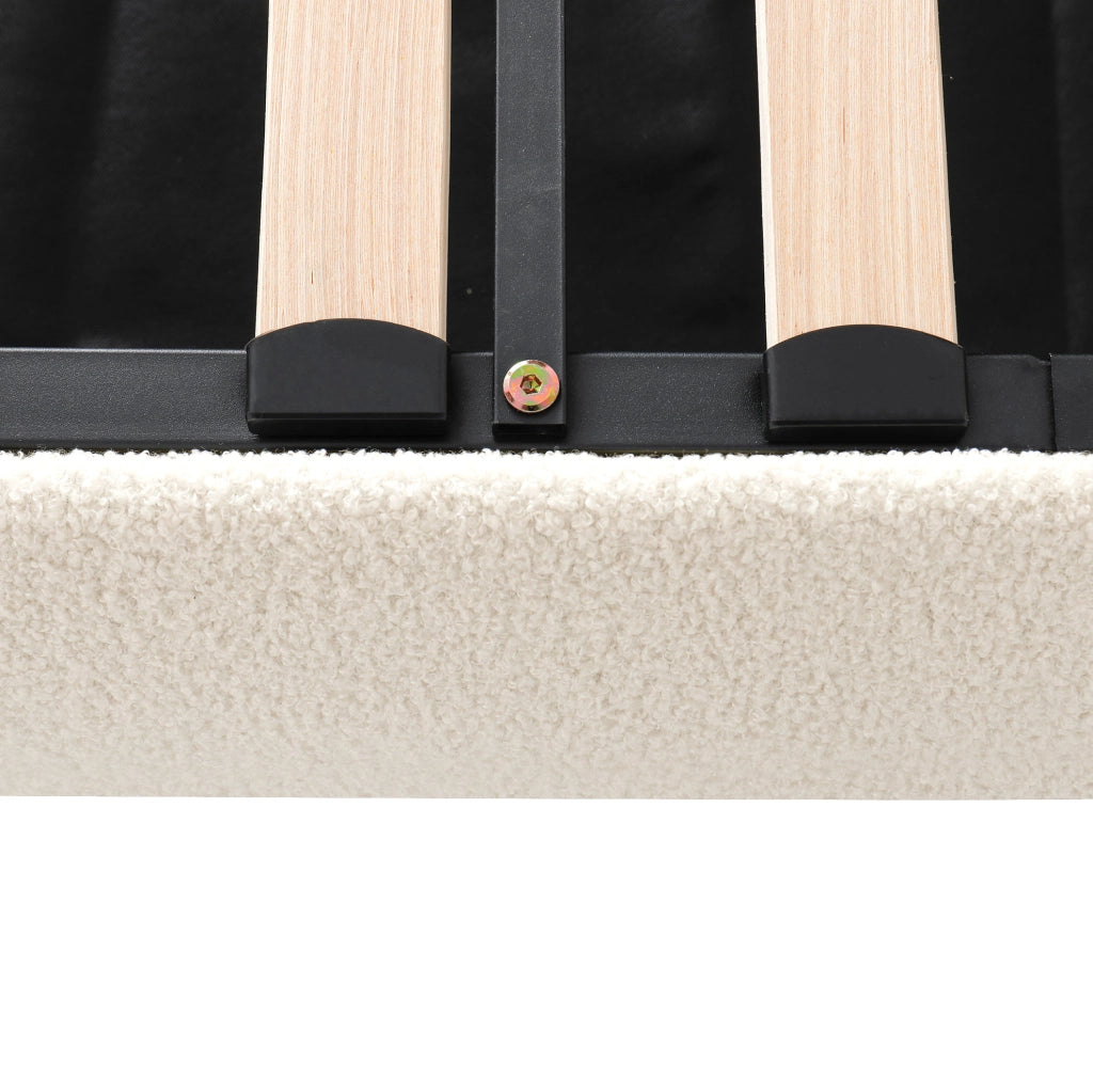 Letto matrimoniale imbottito con contenitore idraulico 140x200 cm; bouclé beige con rete a doghe