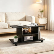 Mobile Porta TV in Truciolato Nero con Ruote e Ripiani Aperti 80x40x40 cm