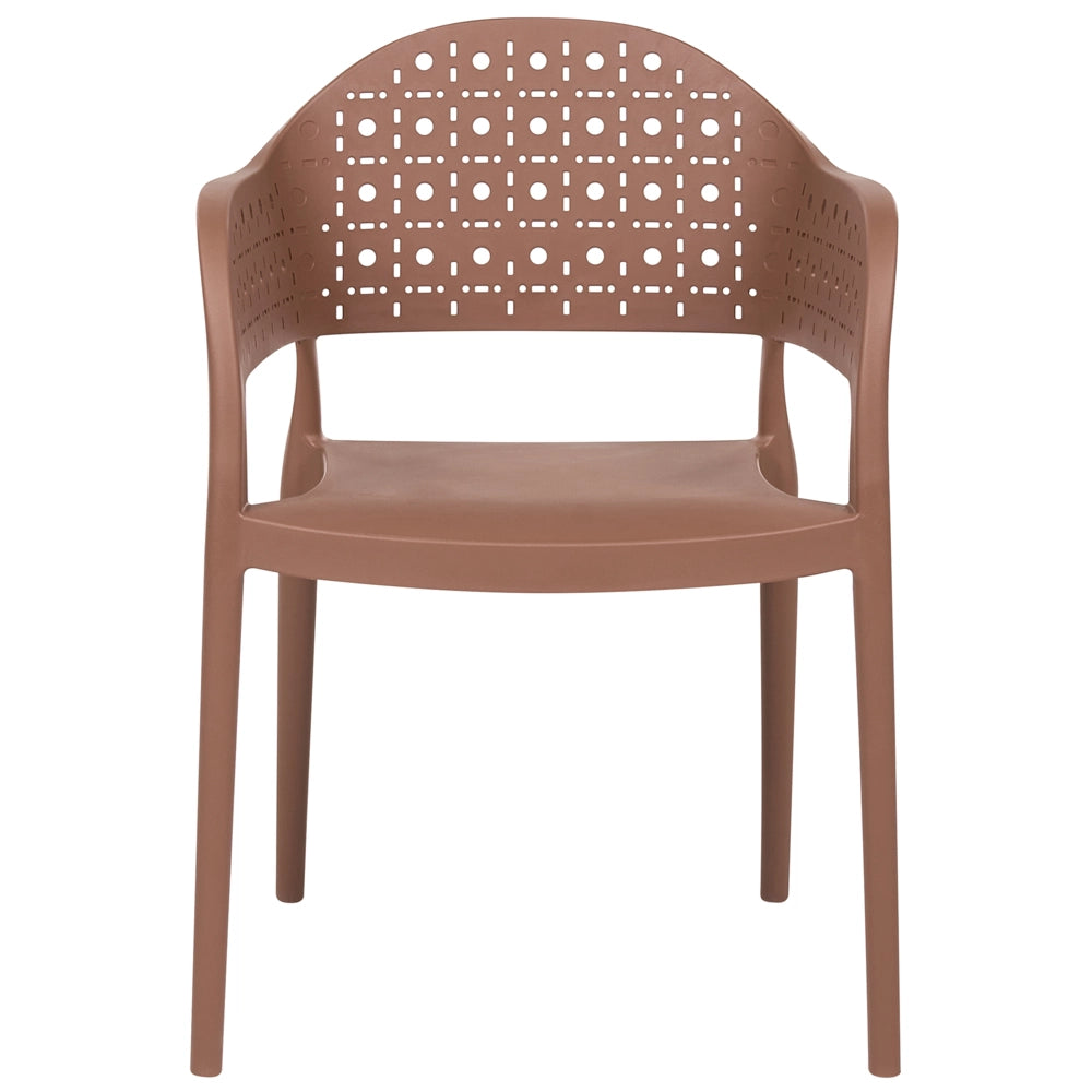 Set di 4 sedie da giardino in materiale sintetico marrone impilabili per interni ed esterni stile classico