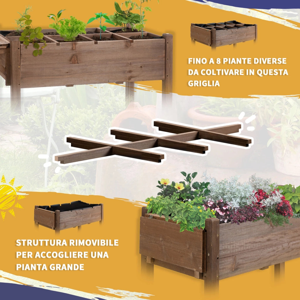 Fioriera da Esterno a 8 Vasi 123x54x87 cm con Ripiano Laterale e Mensola Inferiore in Legno di Abete