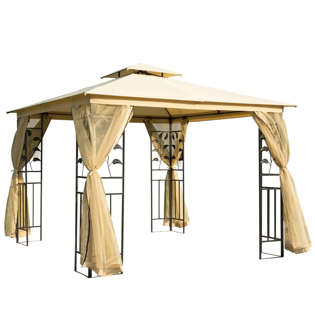 Pergola da giardino 3x3 m ¨C zephmum ¨C beige con tetto doppio e pannelli laterali