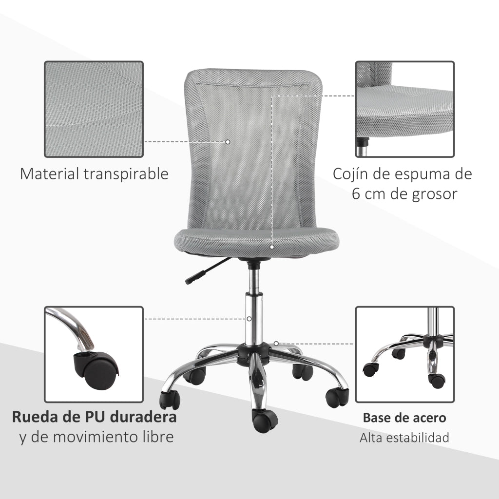 Sedia da ufficio girevole senza braccioli in rete ¨C Zephmum ¨C Grigio 43x58x90-100 cm