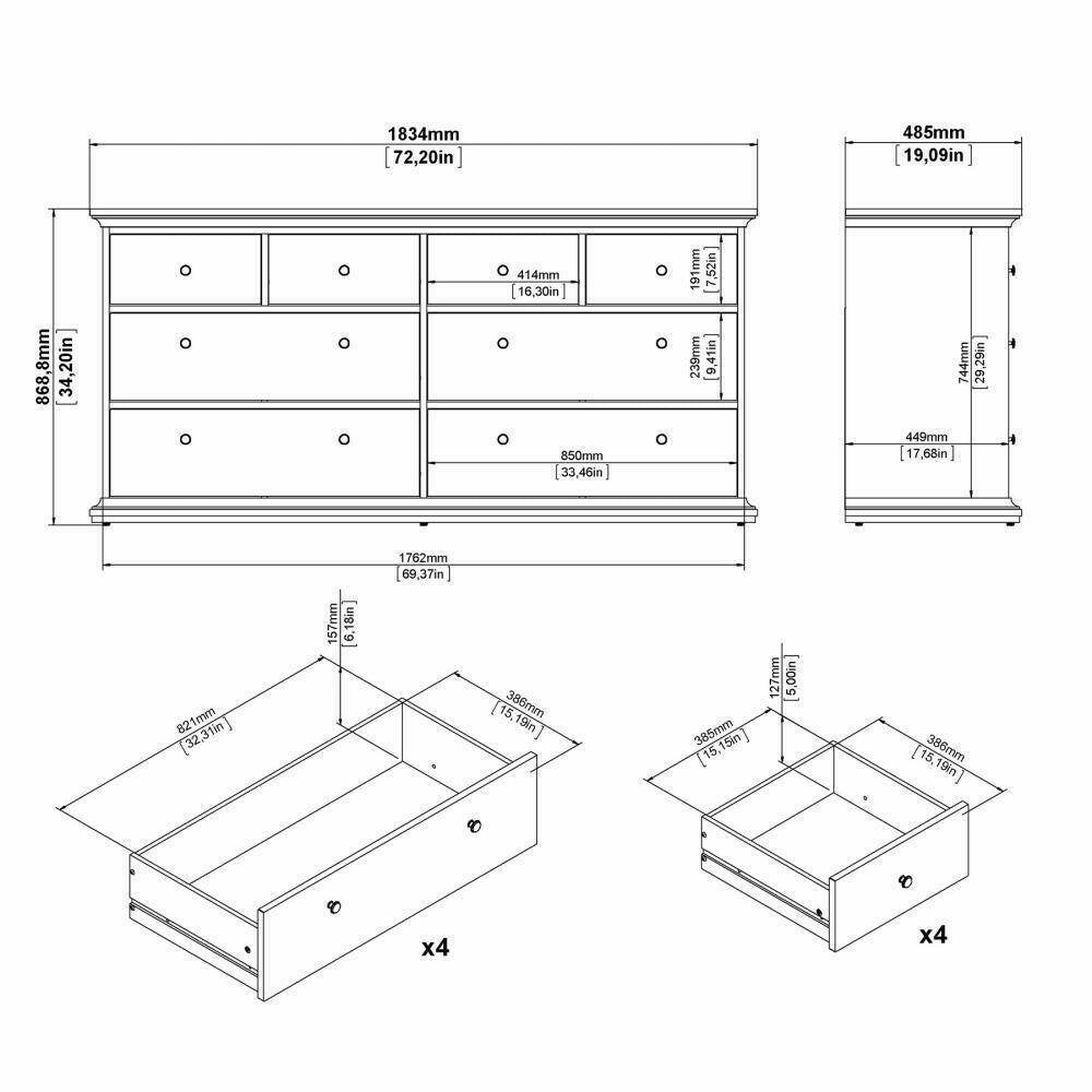Cassettiera Asiagela, Settimino multiuso, Comò camera da letto, Mobile con cassetti, 183x49 h87 cm, Bianco