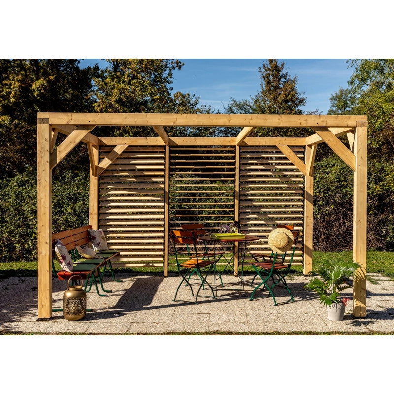 Pergola da giardino in legno Douglas 340x312 cm – gazebo con ventelle mobili su una parete – pali 120x120 mm – VTDO3431V Foresta