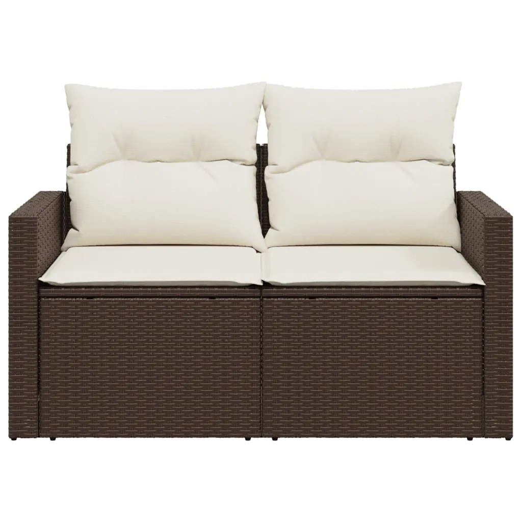Divano da Giardino a 2 Posti con Cuscini in Polyrattan Marrone 366220
