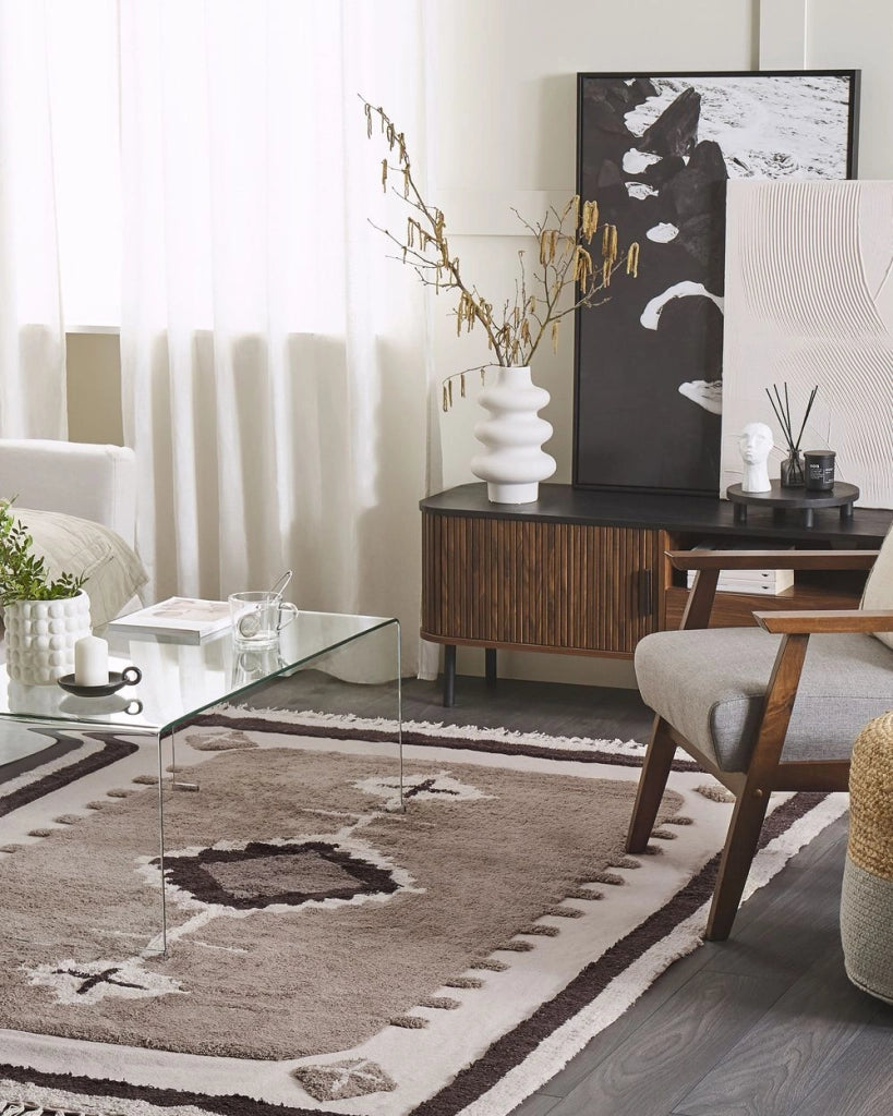 Tappeto Beige Cotone fatto a mano stile Tradizionale 160 x 230 cm
