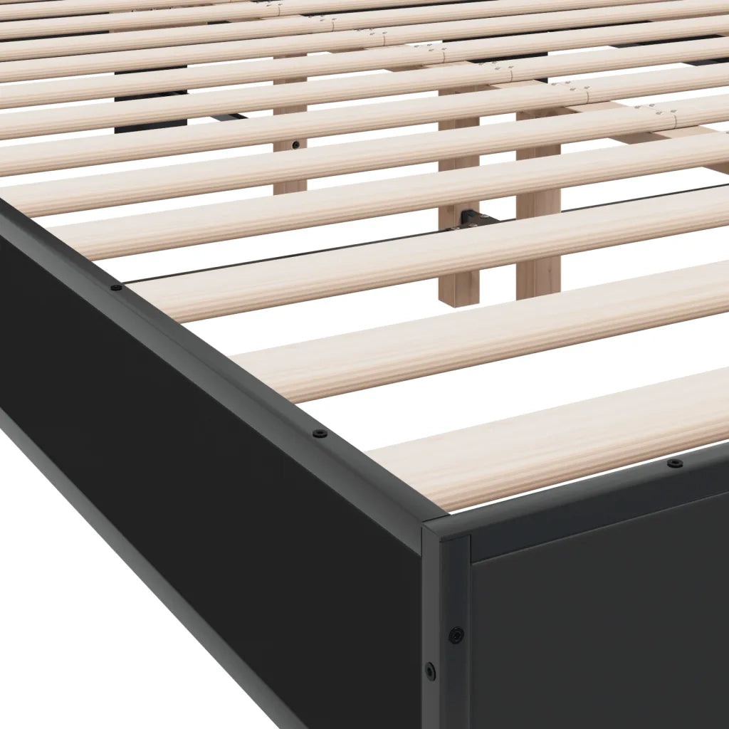 Letto matrimoniale | Letto per adulti | Giroletto Nero 140x190 cm in Legno Multistrato e Metallo
