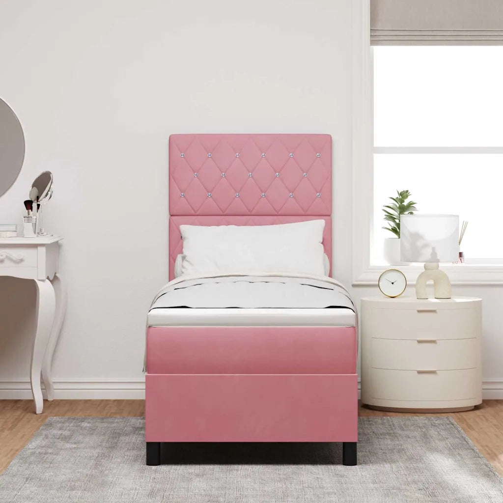 Letto a molle con materasso Rosa 80 x 200 cm Velluto 3339733
