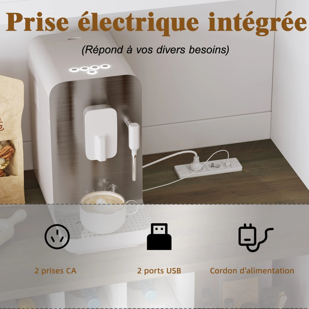 Credenza da Cucina con 6 Ante; 2 Cassetti; Portabottiglie; LED e Prese USB; in MDF; 120x36;3x180 cm; Bianco