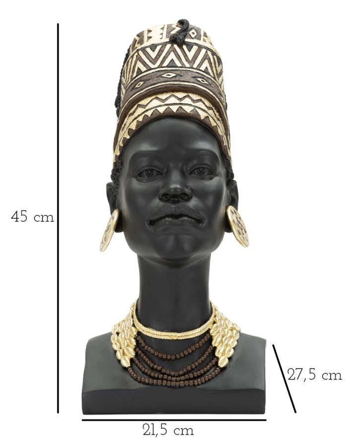 Statua Donna Masai con Turbante 21,5x45x27,5 cm in Poliresina Nero/Oro