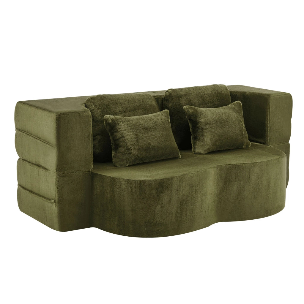 Divano letto pieghevole verde 2 in 1 con 4 cuscini