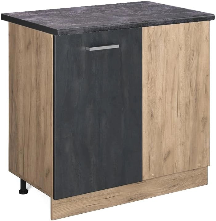Mobile ad angolo cucina R-Line, Calcestruzzo nero, 86 cm, PL Antracite, per la libera combinazione all'interno di sistemi cucina modulari