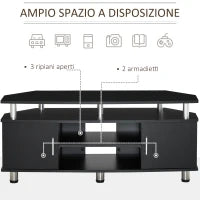 Mobile Porta TV Classico da Soggiorno con 2 ripiani e 2 Armadietti, in MDF e Acciaio Inox, Nero, 120x39.5x52cm
