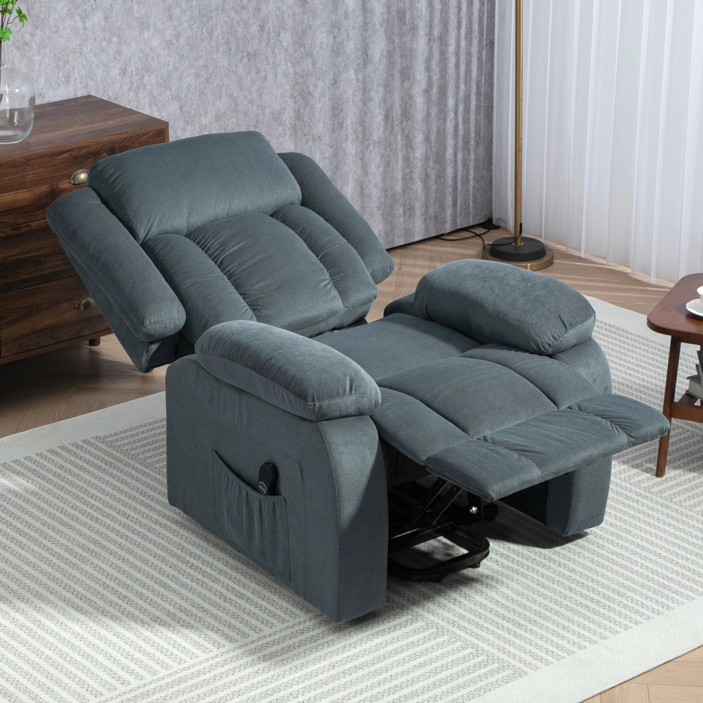 Poltrona alzapersona elettrica reclinabile con telecomando e tasche laterali ¨C Xylo ¨C grigio tessuto