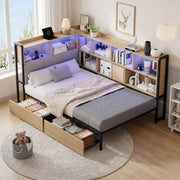 Letto Imbottito con LED e Cassetti ¨C Xylo ¨C 90x200, Metallo, Naturale