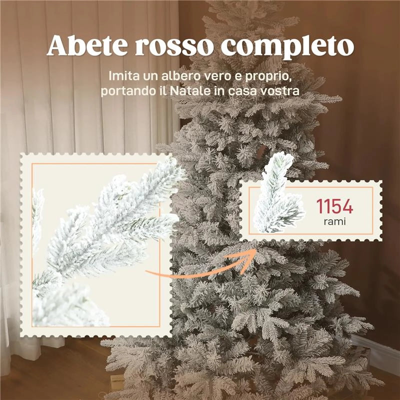 ALBERO DI NATALE INNEVATO ALTO 210 CM CON RAMI REALISTICI E BASE IN METALLO PIEGHEVOLE