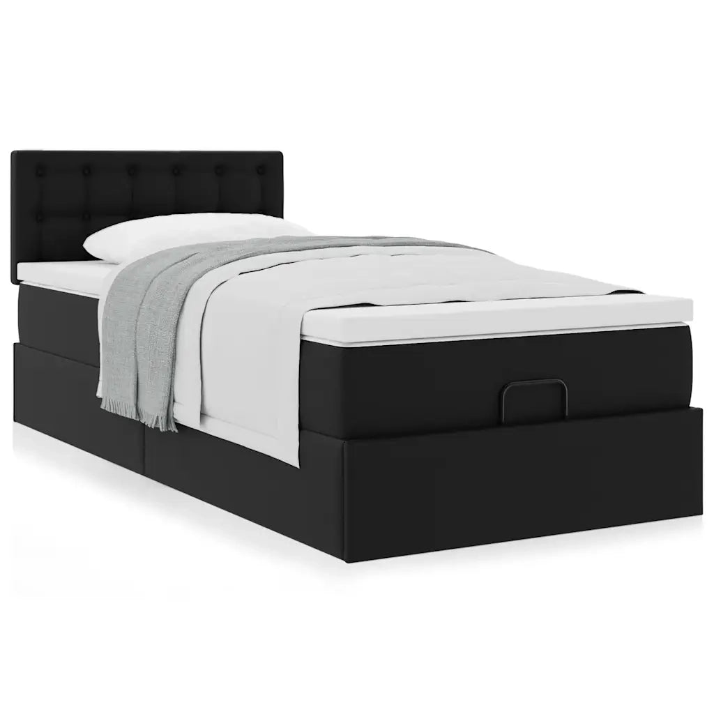 Letto Pouf con Materasso Nero 100x200 cm Similpelle 3311288