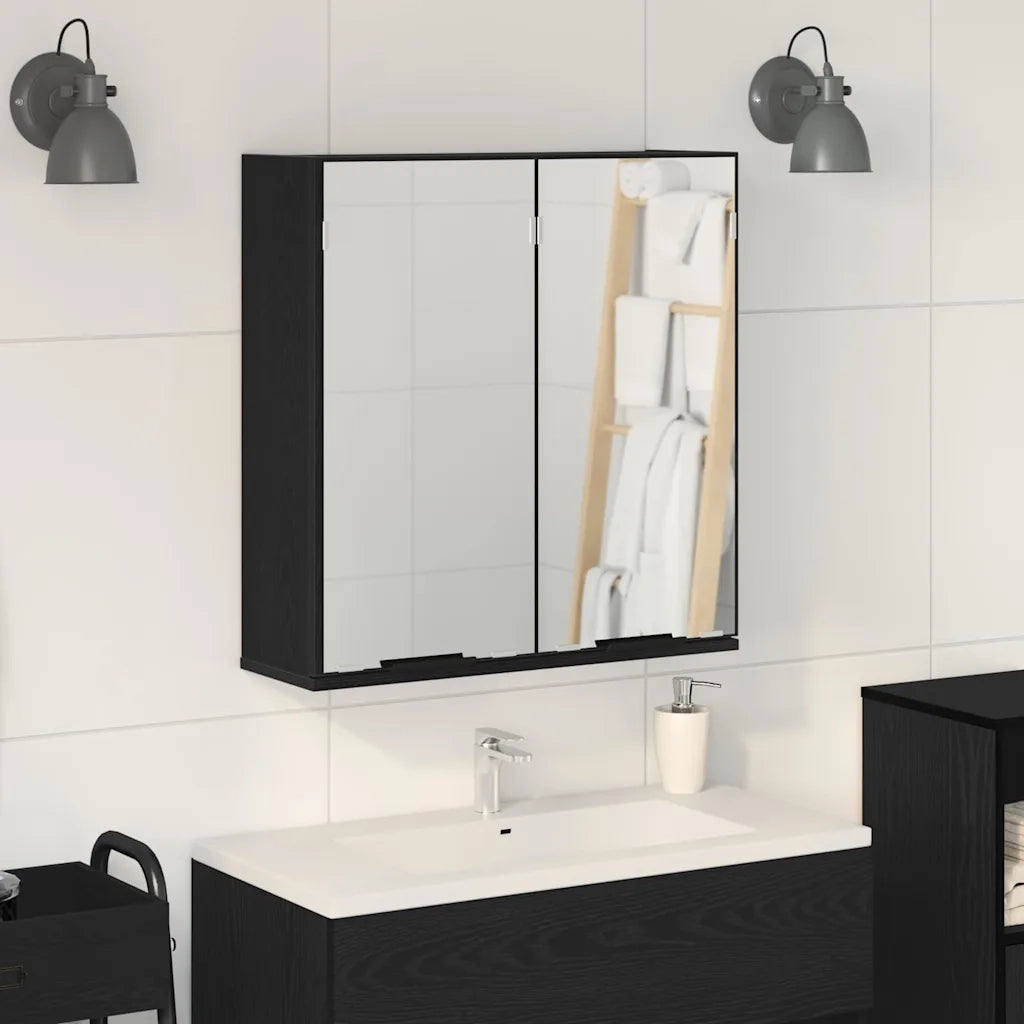 Mobiletto per Specchio | Armadio da bagno con porta Rovere Nero 64 x 20 x 67 cm
