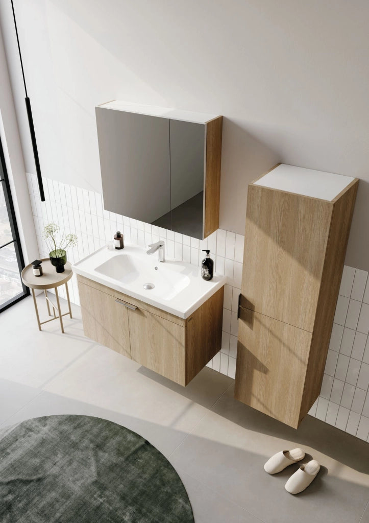 Set mobile lavabo con specchio (2 pezzi) "Desna 90" - 90 x 45 x 58 cm - Rovere