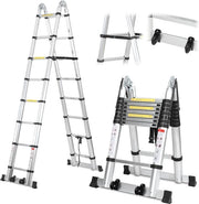 Scala Telescopica in Alluminio con Rampa Multifunzionale 5 m con Carico di 150 kg