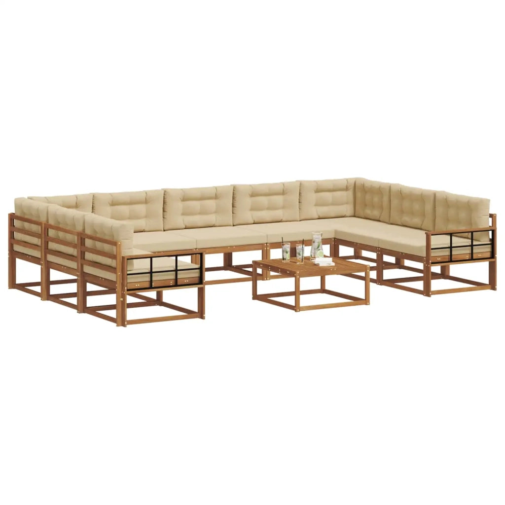 Set di divani da esterno con cuscino 10 pcs Naturale e Beige 3368216