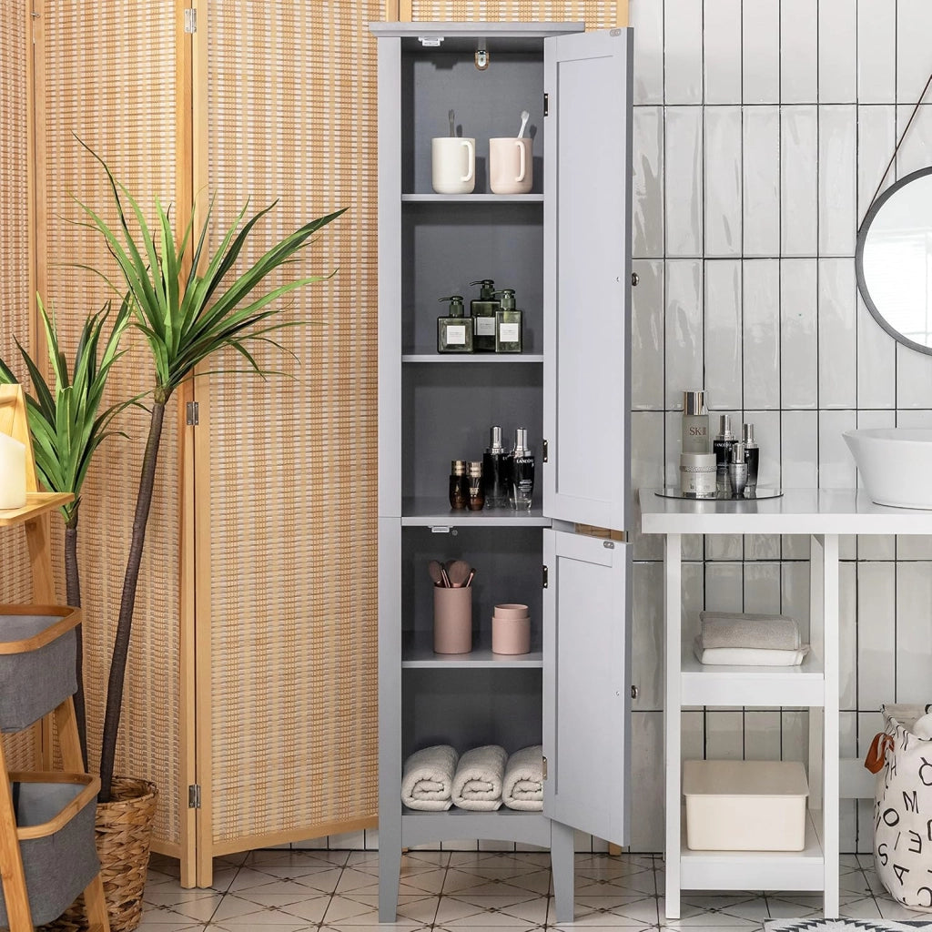 Mobile Portaoggetti da Bagno a 5 Livelli con Ante e Scomparti, Organizer per WC, Cucina e Soggiorno, 38 x 38 x 160 cm, 3 Colori