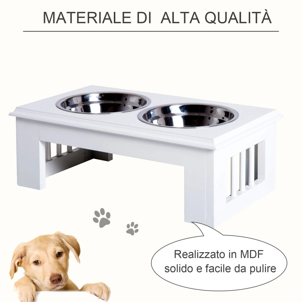 Portaciotole per Cani con 2 Ciotole in Acciaio Inox ¨C Minimal ¨C Bianco
