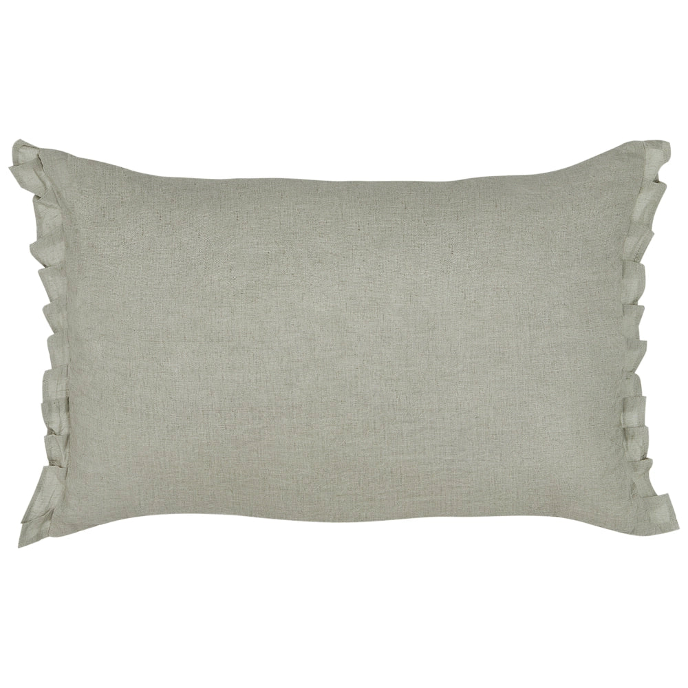 Set di 2 cuscini decorativi in lino grigio chiaro 30 x 45 cm con balze e fiocchi