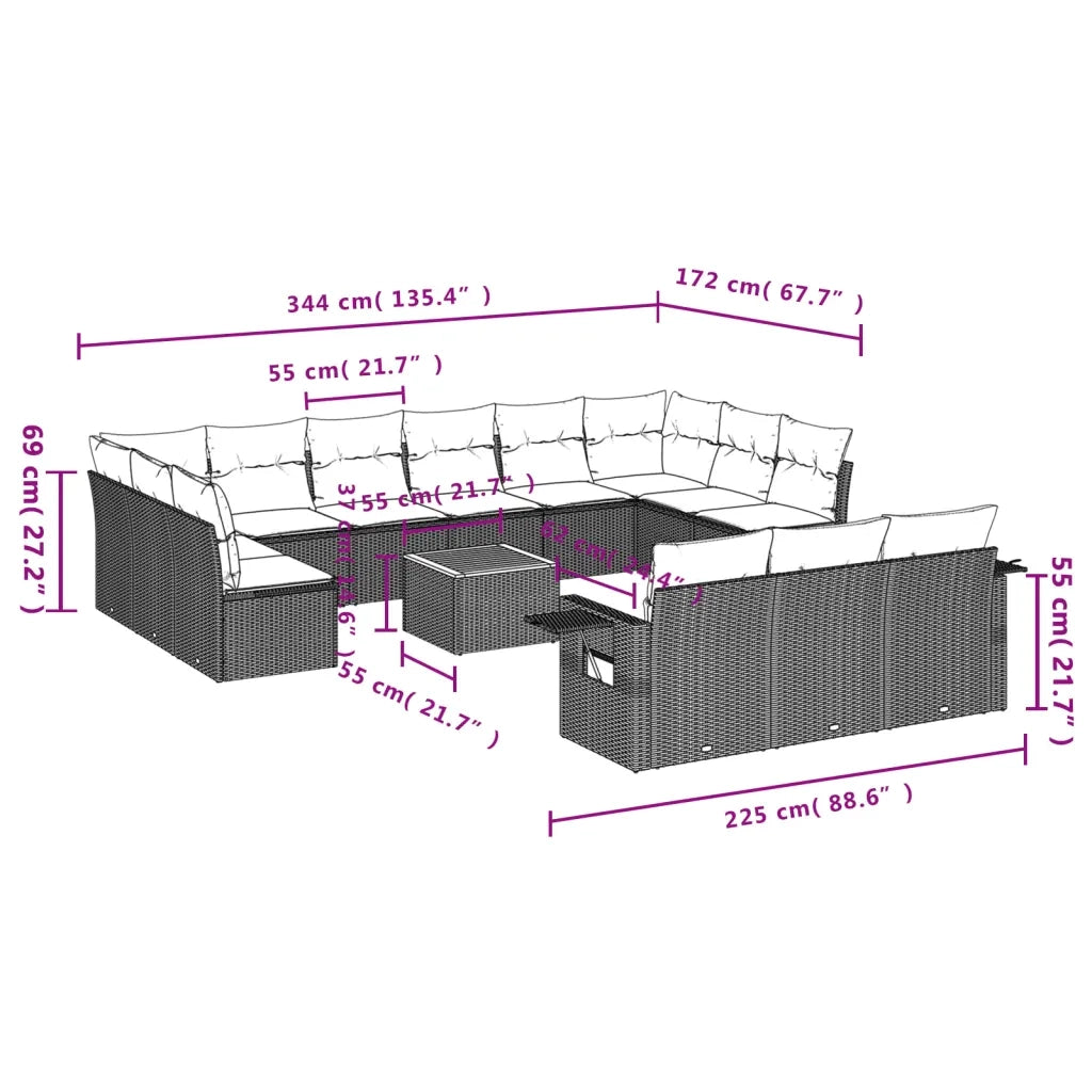 Set Divani da Giardino 14pz con Cuscini in Polyrattan Grigio 3224807