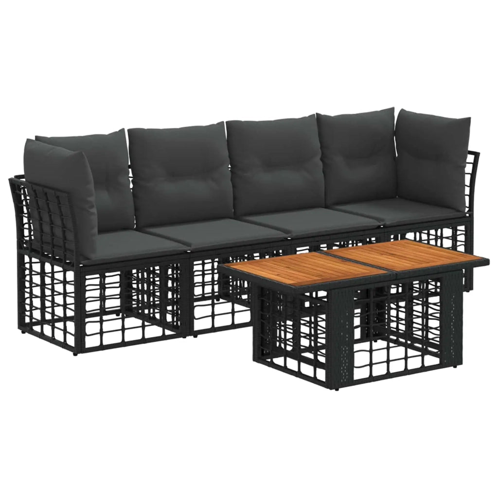 Set Divano da Giardino 5 pz Nero e Grigio scuro polyrattan 3437831