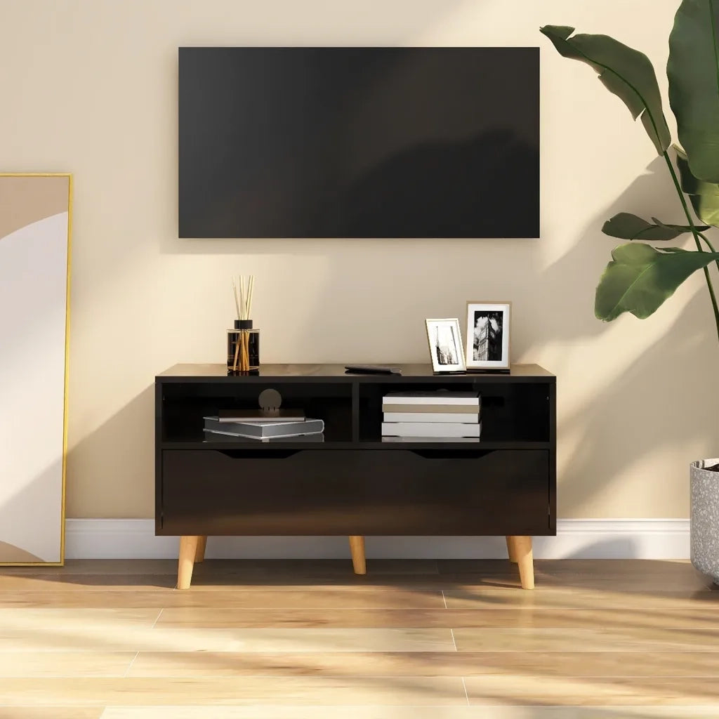 Mobile Porta TV Nero Lucido 90x40x48,5 cm Legno Multistrato 326784