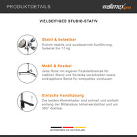 Cavalletto fotografico a rotelle 223 cm max 12 kg, Stativo per luci con due morsetti regolabili e spigot 5/8" per apparecchiature fotografiche