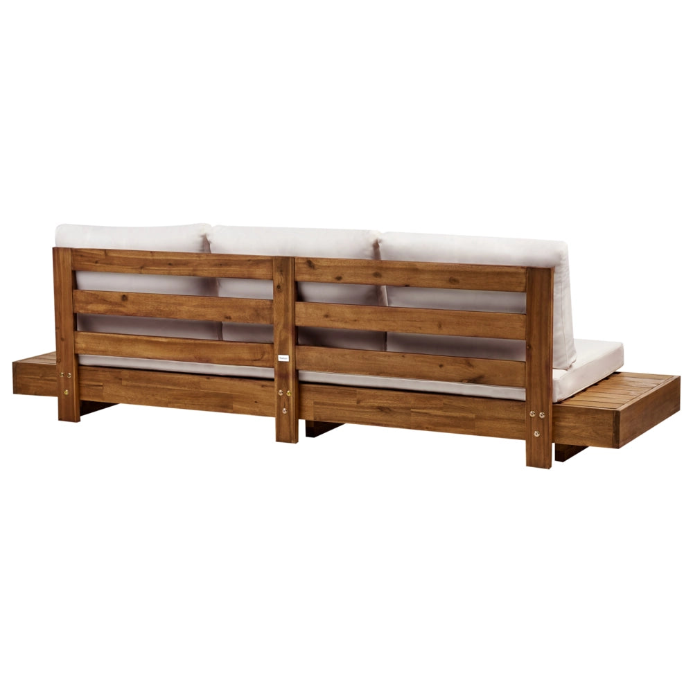 Divano da giardino in legno chiaro certificato Acacia per esterni a 3 posti con cuscini Design moderno e mediterraneo