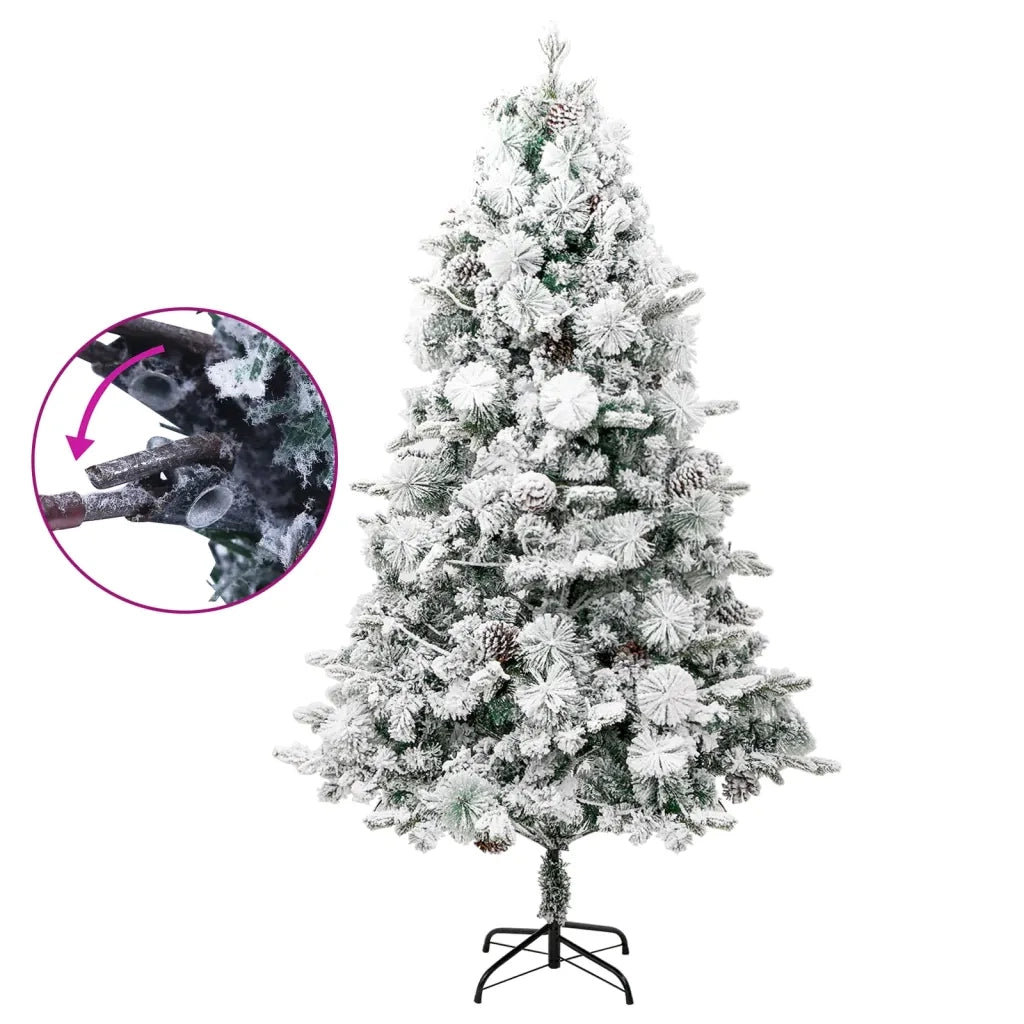 Albero di Natale Innevato Preilluminato Pigne 225cm in PVC e PE 3094562