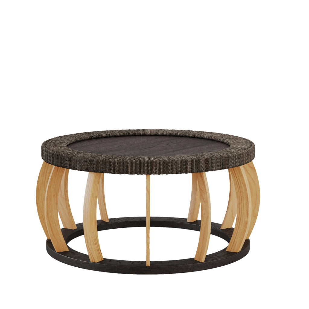 Tavolino da caffè rotondo in legno e rattan 90 cm