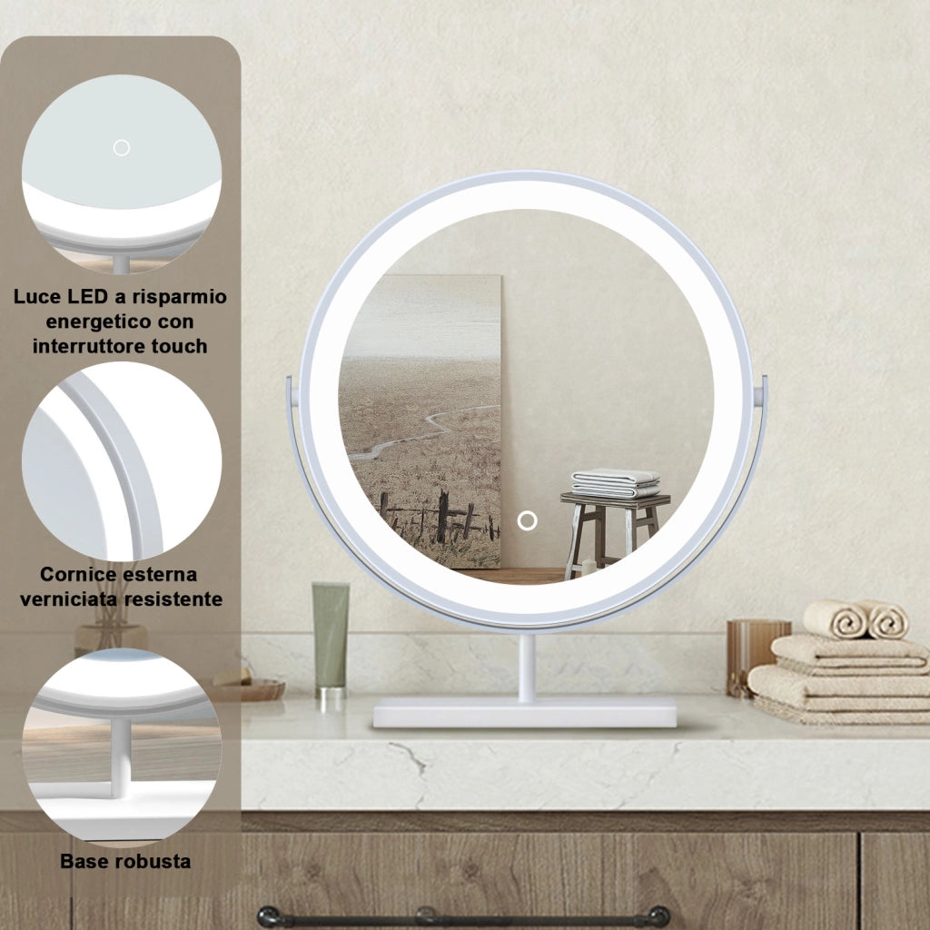 40x48cm Specchio da trucco a posizionamento statico LED + Touch Control + 3 temperature di colore regolabili